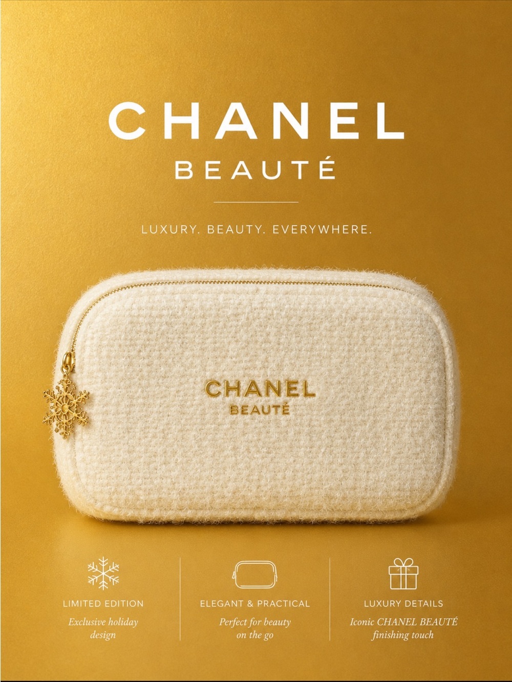 CHANEL White and Gold cosmetic bag